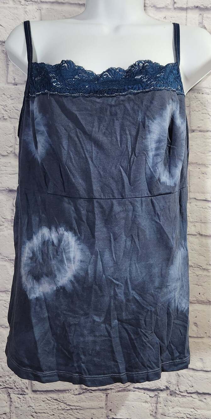 Lane Bryant Blue Tie Dye Lace Detail Adjustable Spaghetti Strap Tank Top 18 20